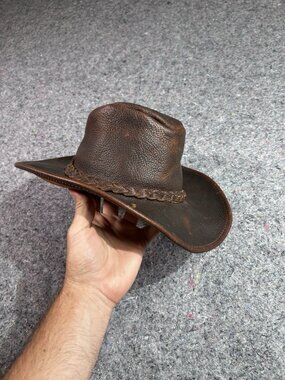 Henschel Hat Co Vintage Brown Leather Hat w/ Braided Leather Band